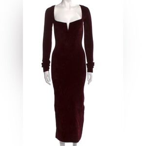 Galvan, Velvet Long Sleeve Dress in Rich Burgundy